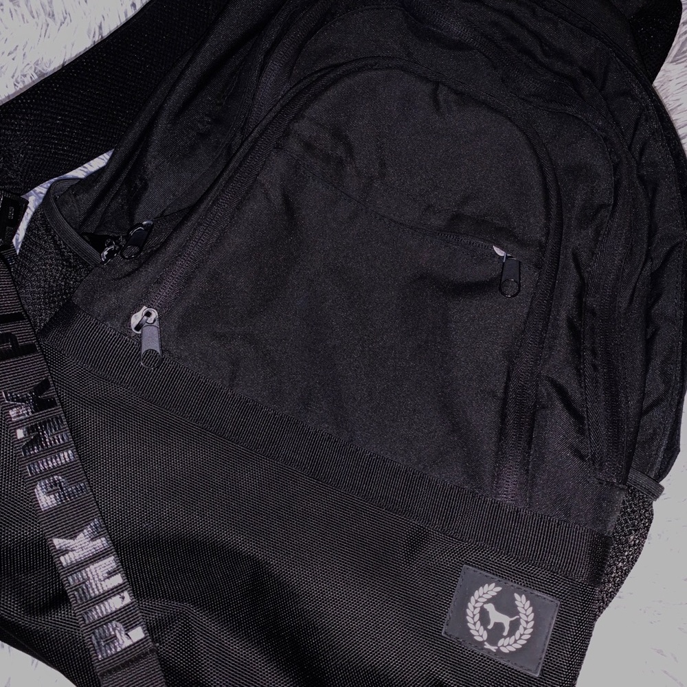 PINK black school backpack !! <3